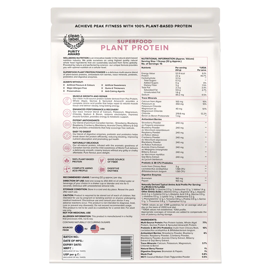 Vegan Protein 22g | 500g | 3B CFU Probiotics | Canadian Mixed Berry - Image 13