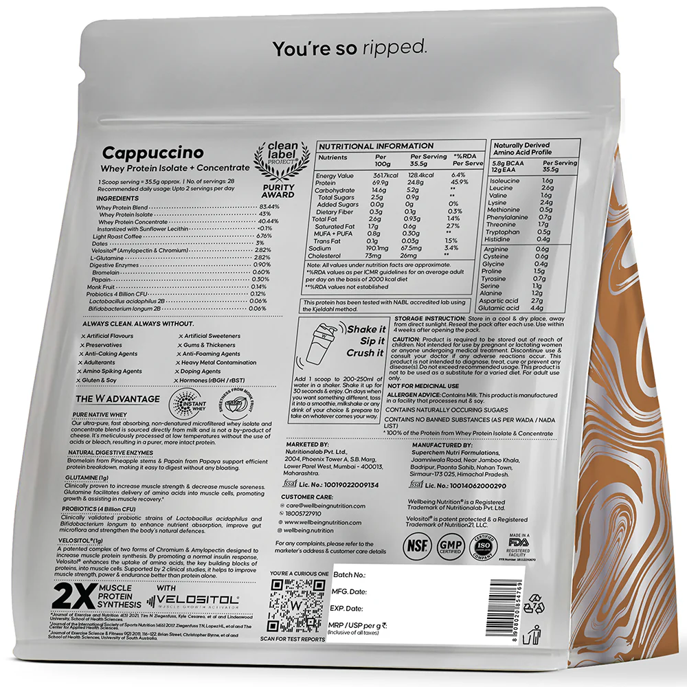 Whey Protein Isolate + Concentrate 24g | 1kg| 4B CFU Probiotics | Cappuccino - Image 11