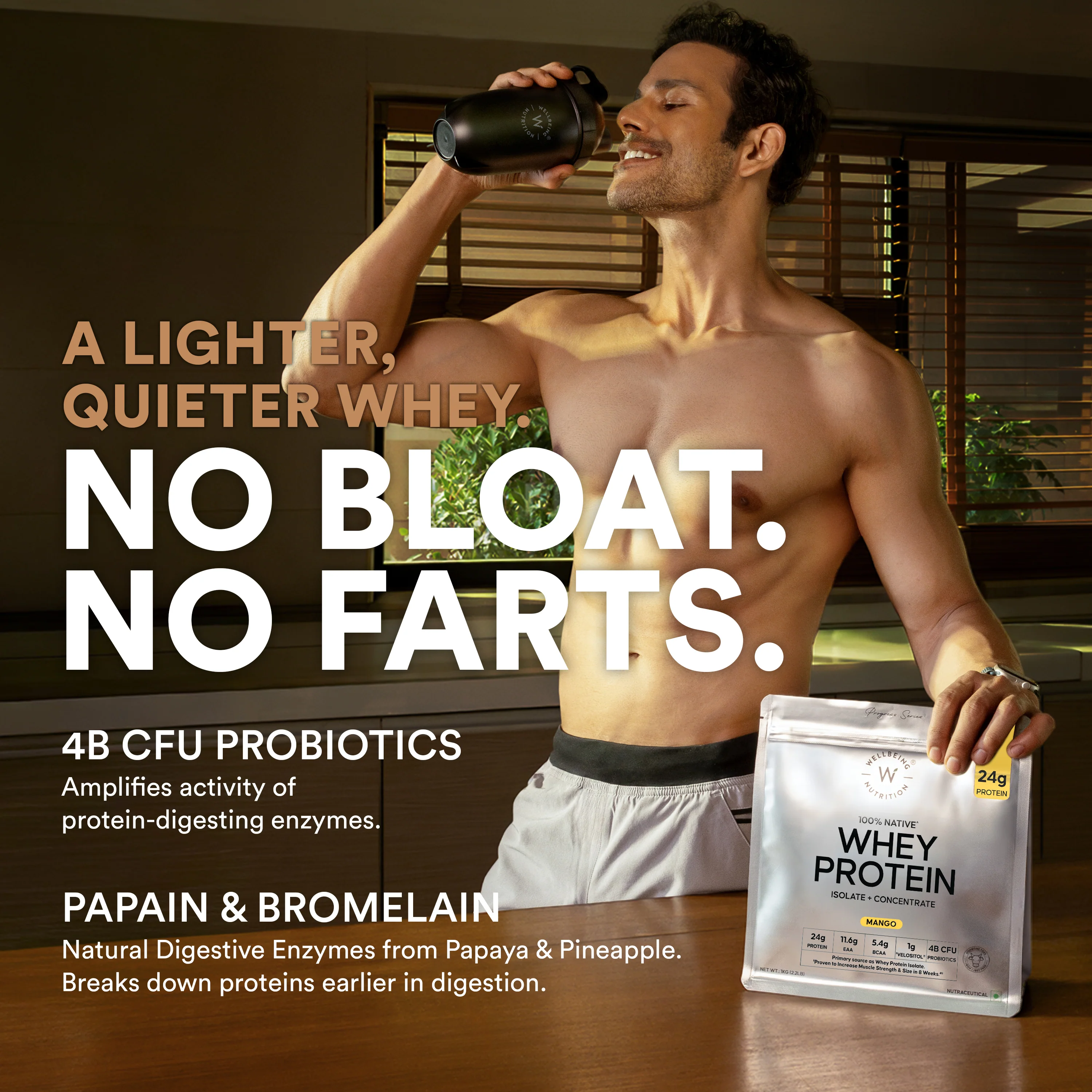Whey Protein Isolate + Concentrate 24g | 1kg | 4B CFU Probiotics | Mango Flavoured - Image 3